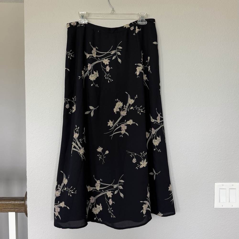 Talbots Vtg 100% Silk Y2K Whimsy Floral Midi Skirt 16 Fairycore Quiet Luxury